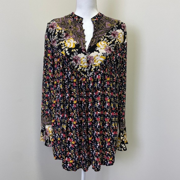 Free People Tops - Free People Floral Paisley Mixed Print Tunic Top Black Yellow Red Small Boho